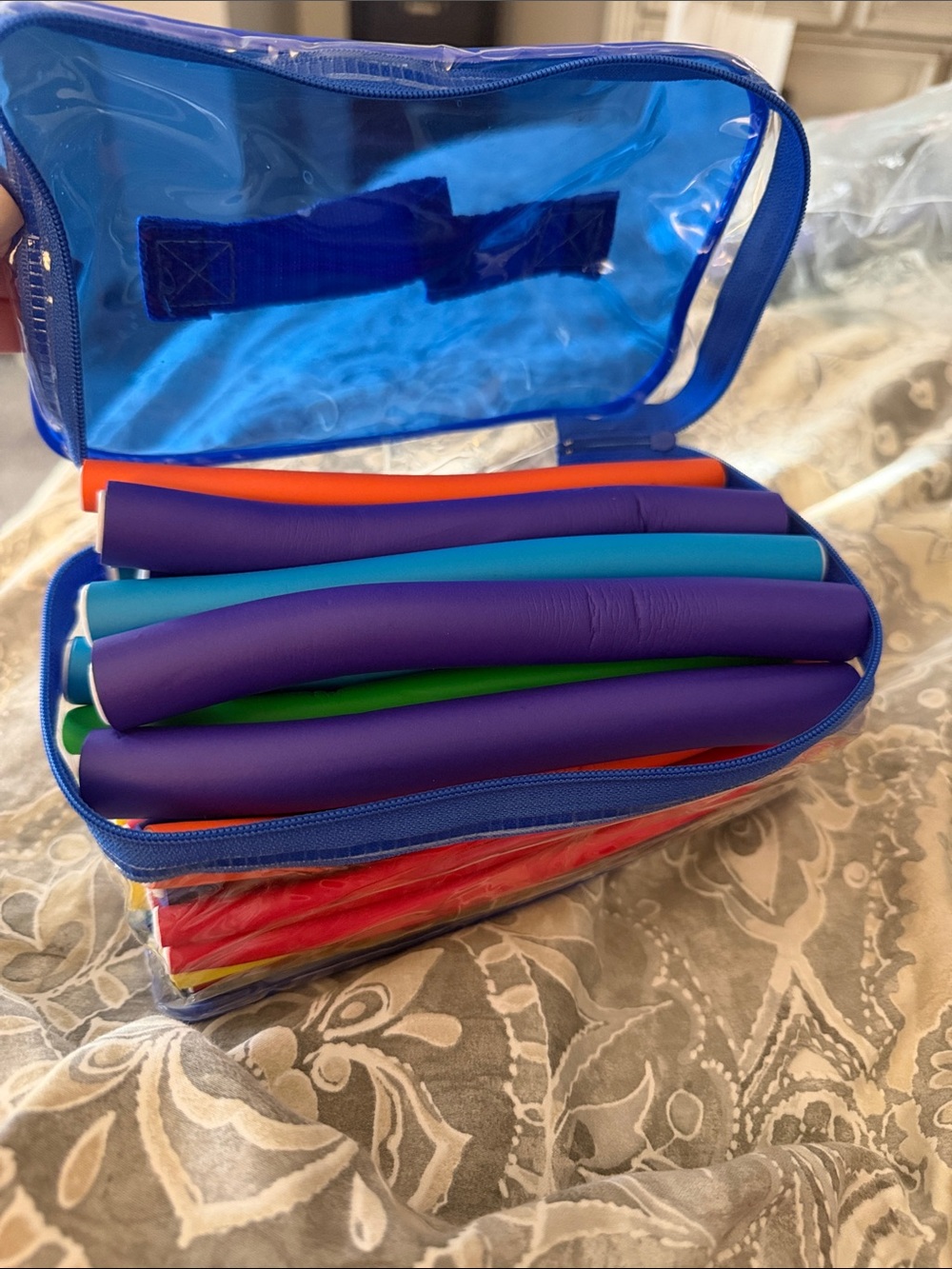 Colorful Foam Hair Rollers Set - Blue Carry Case